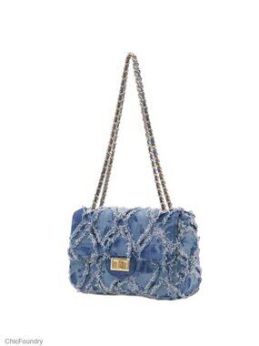 Quilted Denim Chain Clutch Crossbody Small Evening Bag Tassel